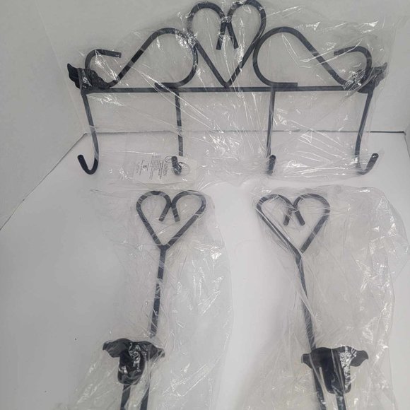 Vintage Home Interior black Wrought iron wall hook with 2 candle holders heart - Picture 2 of 12